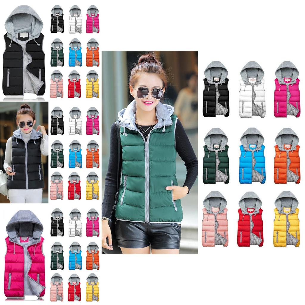Gilet Imbottito Senza Maniche con Cappuccio da Donna Elegante per Tutte le Stagioni