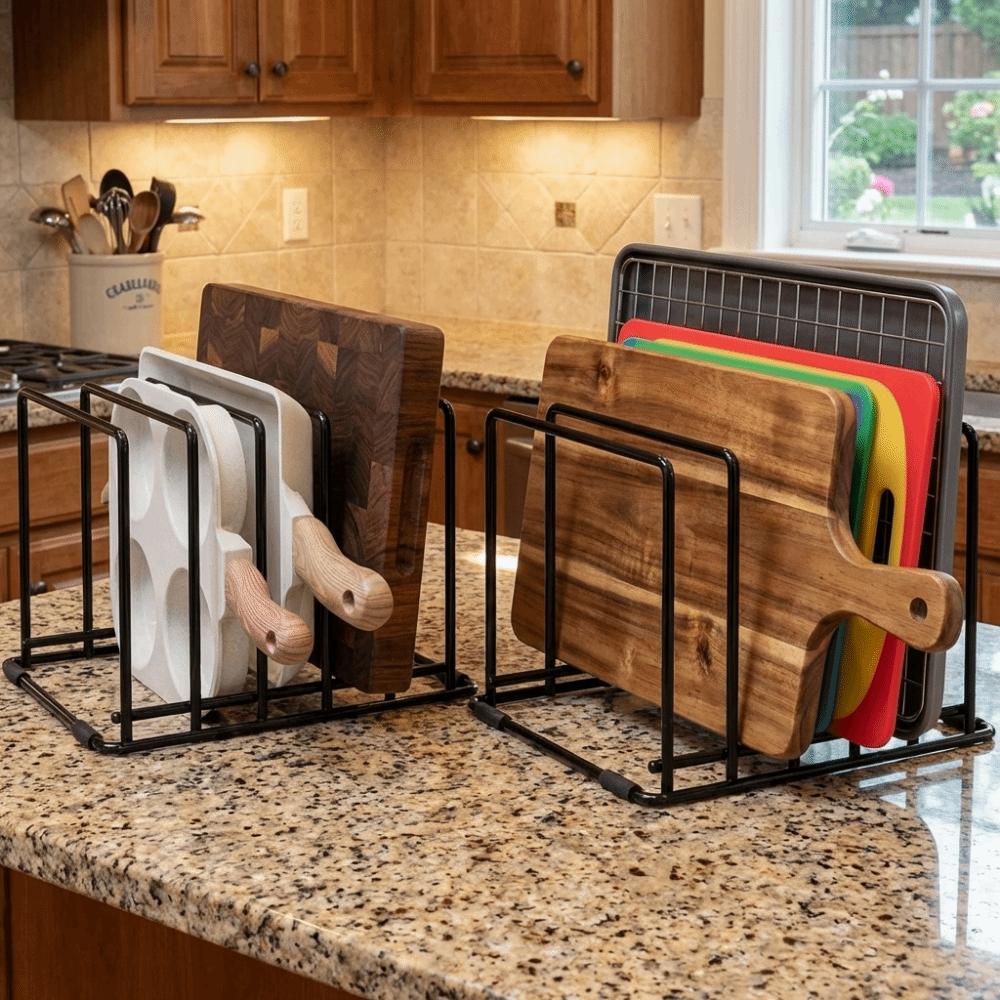 Heavy Duty 5 Slots Divided Rack Rust-Resistant Metal Dish Rack Cutting Board Storage Rack  Cabinet