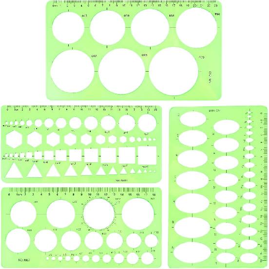 Circle Template for Drawing Drafting, 4Pcs Plastic Circle/Oval/Triangle Shape Stencil for Painting, Ymapinc Transparent Geometric Measuring Rulers