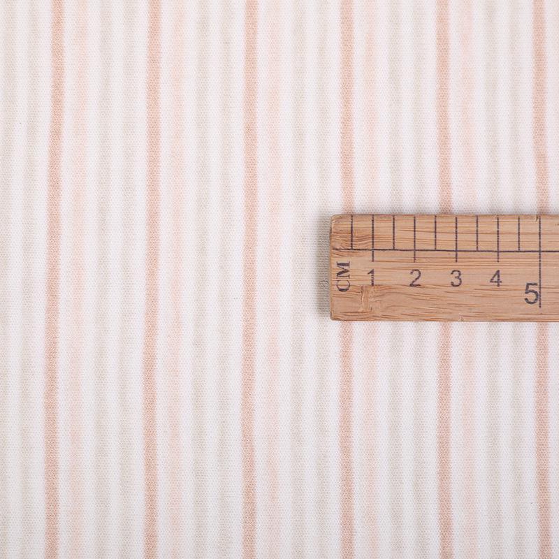 Spot 40s Colored Cotton Wool Double-Sided Knitted Baby T-Shirt Fabric, Light Brown Striped Pure Cotton.