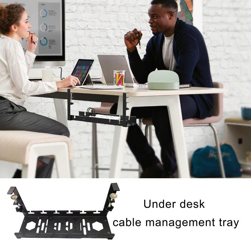 Under Desk Cable Management Tray Retractable Wire Organizer Tray No Drill Wire Management Rack Sturdy Computer Cord Organizer