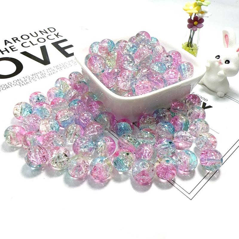 10mm Crackle Glass Round Beads, Loose Spacer Beads DIY Accessories for Bracelet Making 50pcs