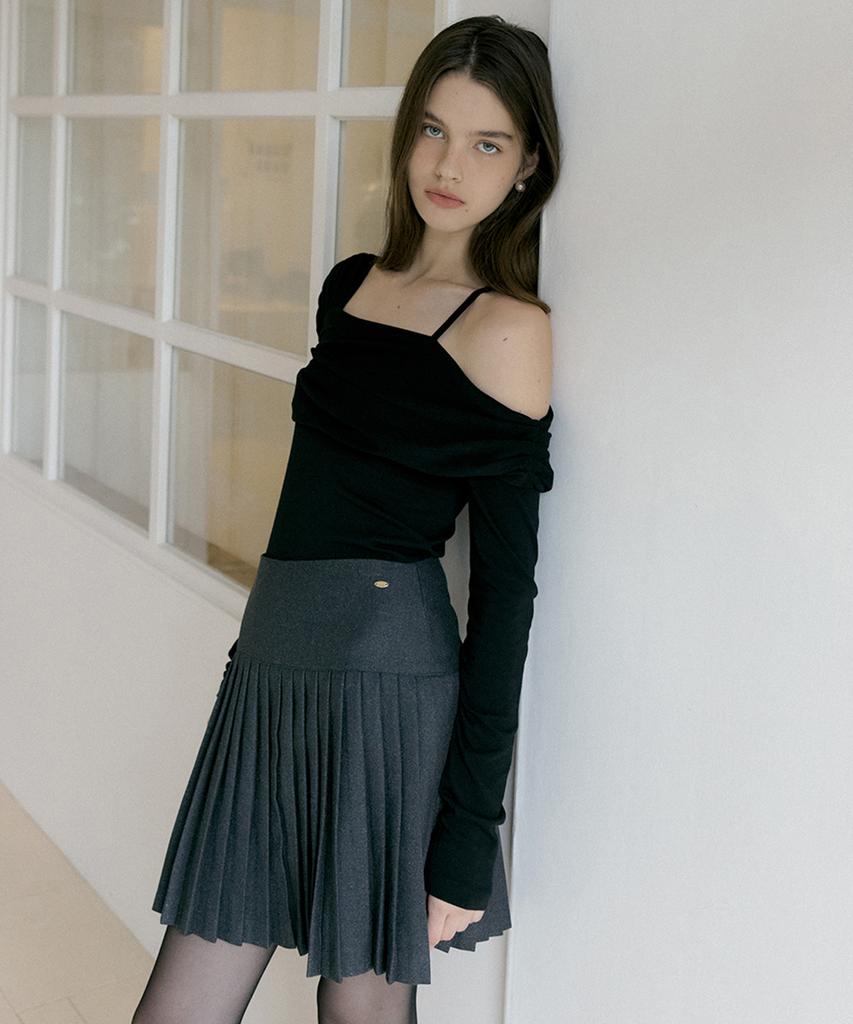 Riorg Rie Ripple Pleats Mini Skirt Charcoal