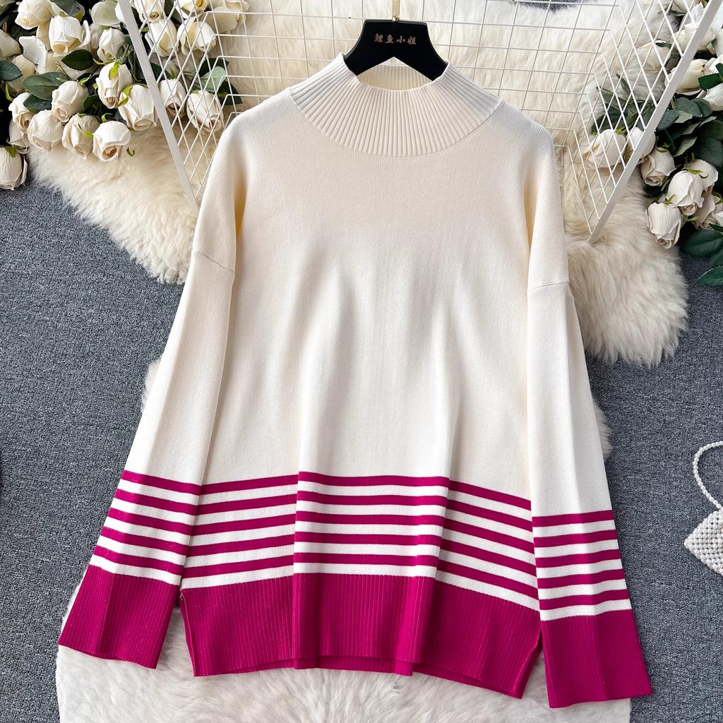 Toamnă Iarnă Femei Grătul cu mâneci lungi Pulover tricotat în dungi Topuri + Pantaloni largi Costume Set două piese Tinute femei