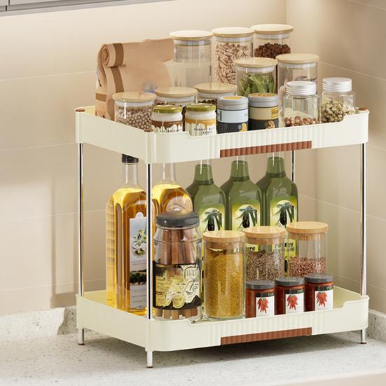2-Tier Kitchen Counter Organizer Storage Shelf with Drip Trays Countertop Organizer Rack for Bottles And Jars Kitchen Bathroom
