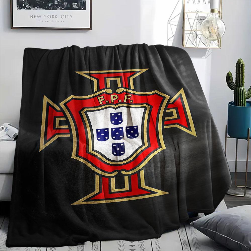 1PC Portugal National Football Logo Patterned Flannel Blanket Suitable For All Seasons for Home Decor Warmth and Comfort Gifts Holiday Present