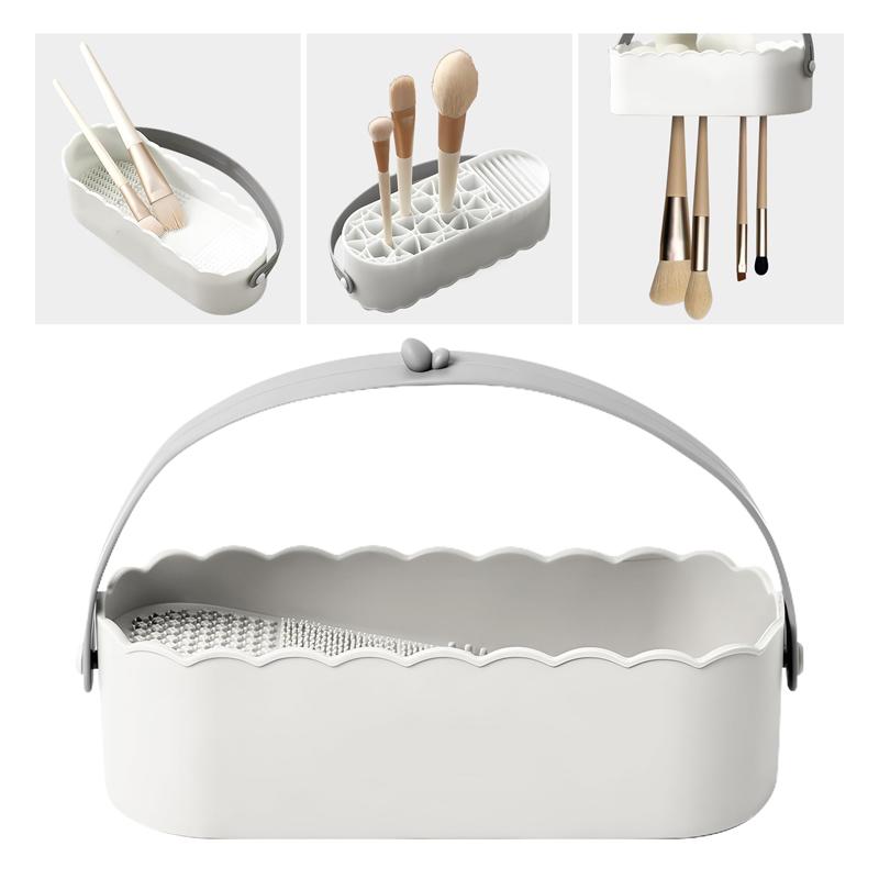 

Инструмент для чистки кистей для макияжа с ковриком для сушки, органайзер для хранения кистей для чистки спонжей для макияжа белый