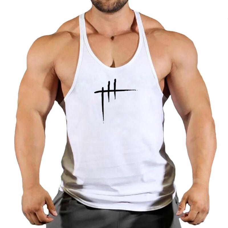 Vară Y Spate Gym Stringer Tank Top Bărbați Îmbrăcăminte din bumbac Culturism Cămașă fără mâneci Vestă de alergare Maiote musculare Tanc de antrenament
