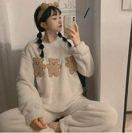 Damska Gruba Zimowa Piżama z Polaru Koralowego: Słodki, Uroczy, Flanelowy Długorękawowy Strój Domowy