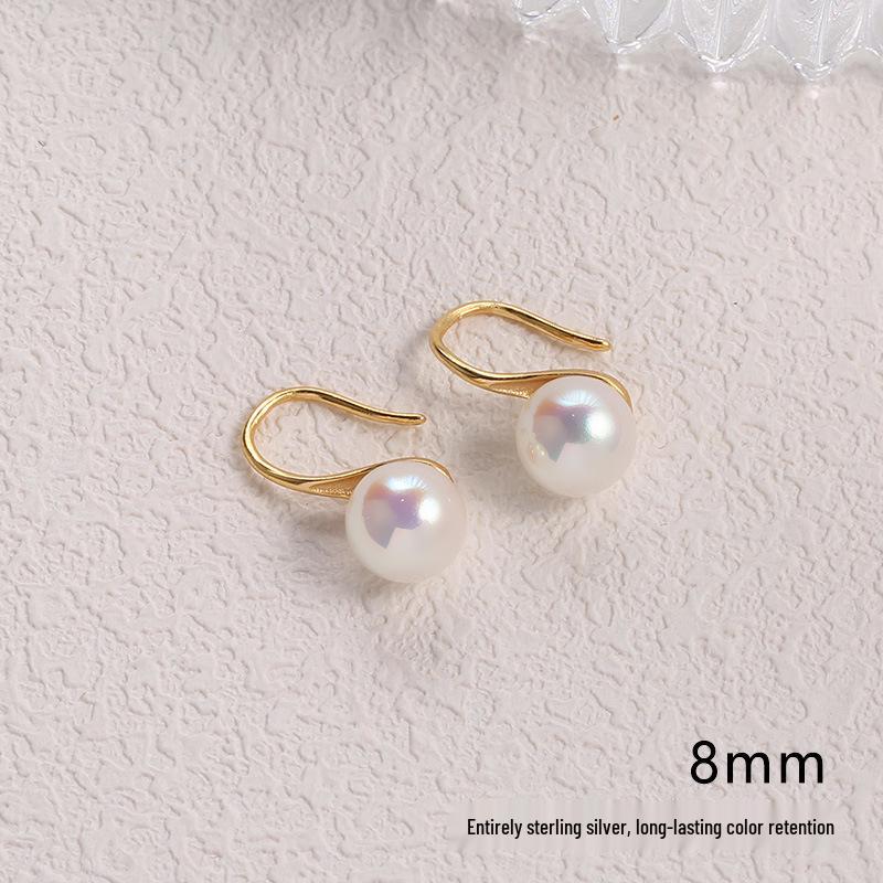 2025 Pure Silver Pearl Stud Earrings for Women - High-End Feel with Ear Drops & High Heels Ear Hooks
