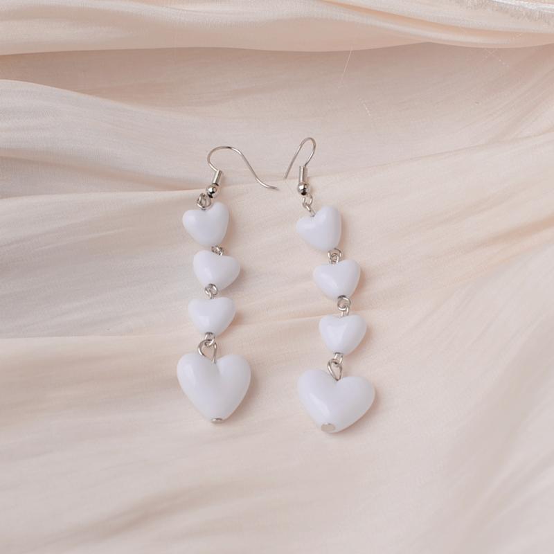 Korean Style Lovely Heart Pendant Long Tassel Earrings Red Peach Drop Ear For Women Girls Best Gift Wholesale