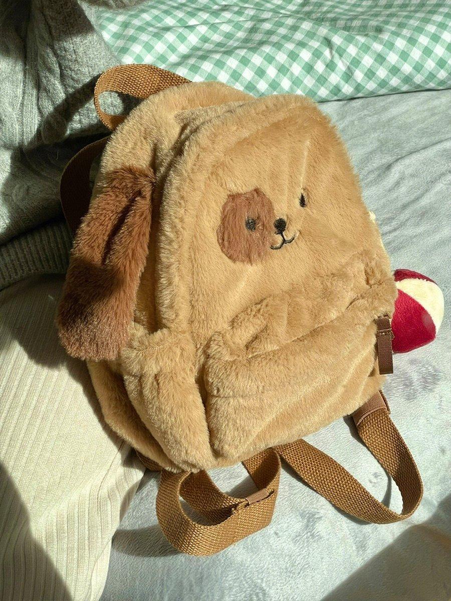 

Плюшевая сумка женская сумка щенок рюкзак милый мультфильм универсальный студенческий рюкзак для класса 23*10*25 коричневый