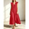 Summer Ruffled Flutter Sleeve V Neck Loose Casual Maxi Dress For Vacation, European American Crossborder Women Long Dress