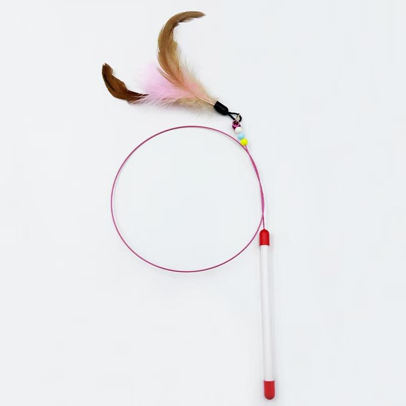 Cat Toys Long Rod Steel Wire Feather Bells Bite-resistant Handheld Cat Teaser Self-Hi Bored Cat Toys Pet Toys