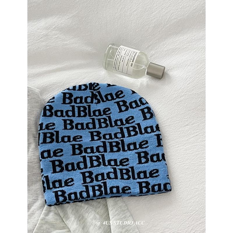 Niche street trendy brand personalized letter wool hat women's versatile pullover cold hat knitted melon fur hat men