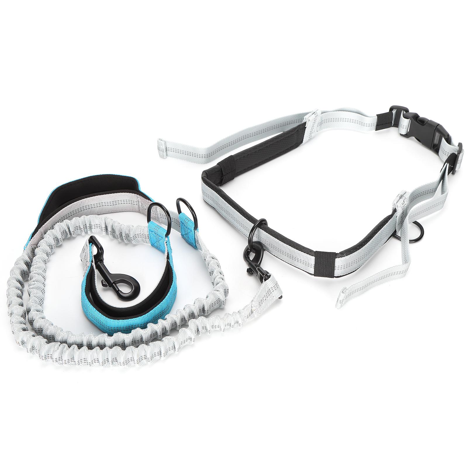 Dual Handle Dog Running Leash AntiLost Reflective Walking Leash with Waist Belt(Blue )