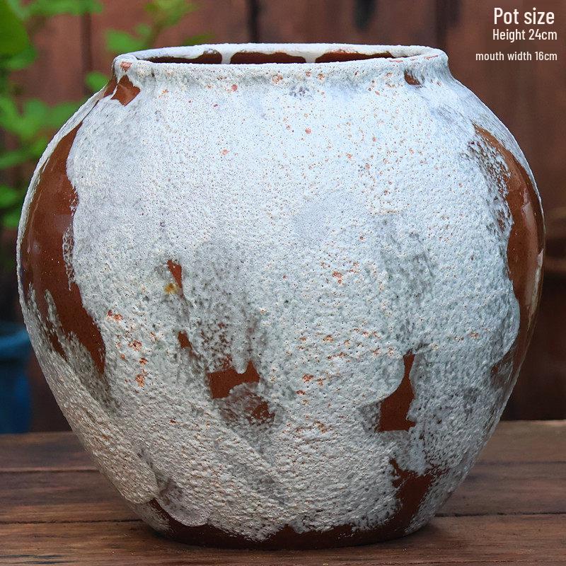 Large Retro Handmade Ceramic Planter for Succulents and Bougainvillea - Aged Coarse Pottery for Hotel and B&B Decor.