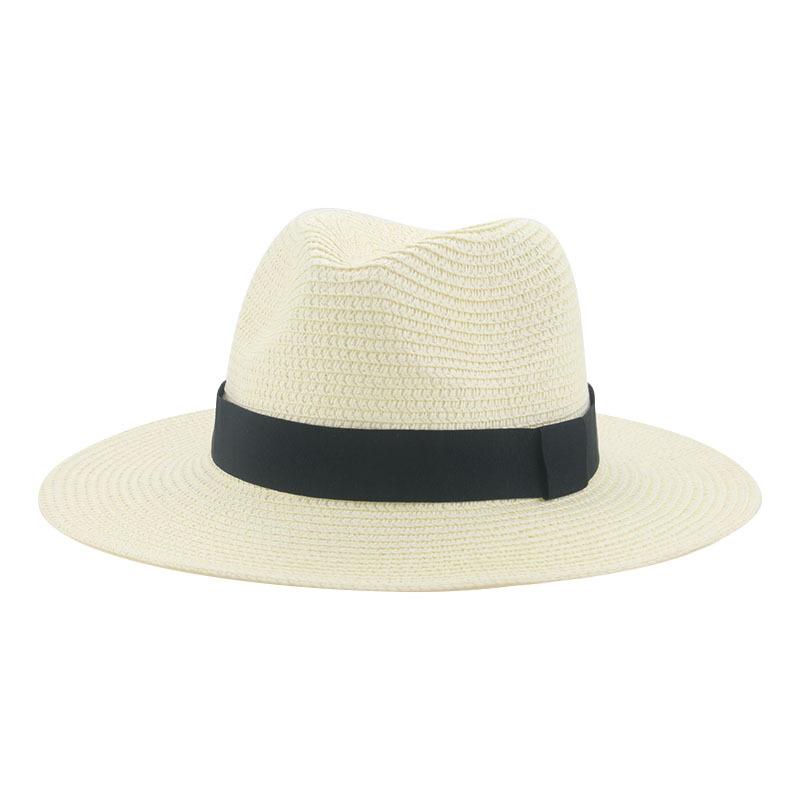 Black Ribbon Panama Straw Hat Flat Eaves Outdoor Spring and Summer Sunshade Beach Hats for Women