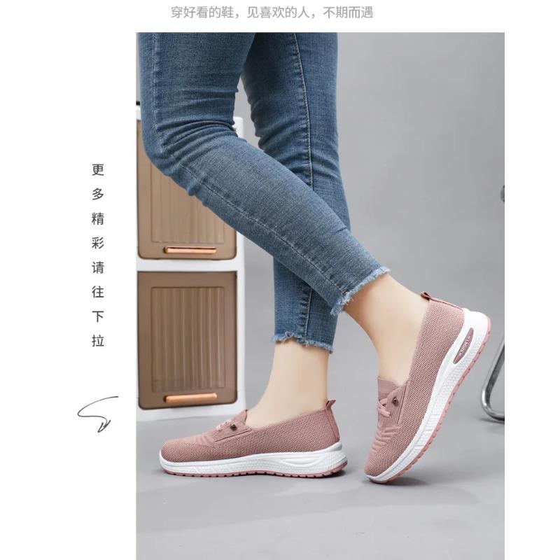 Women's Shoes New Styles Plus Size Casual Shoes Flyknit Breathable Mom Shoes Low-Cut Lightweight Flats Lace-Up Mesh Shoes