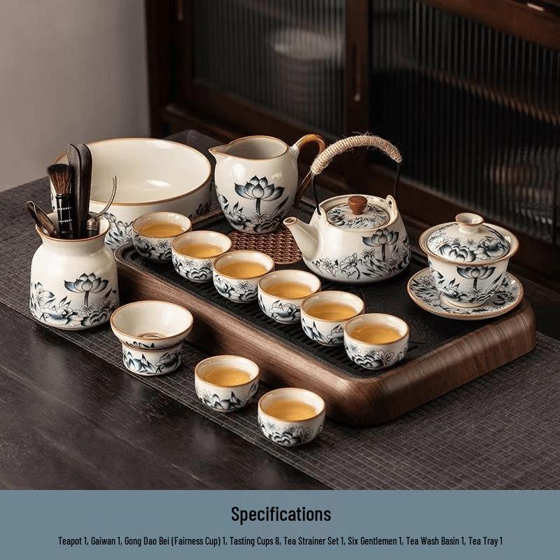 Chaxun Ru Kiln Lotus Ceramic Gongfu Tea Set