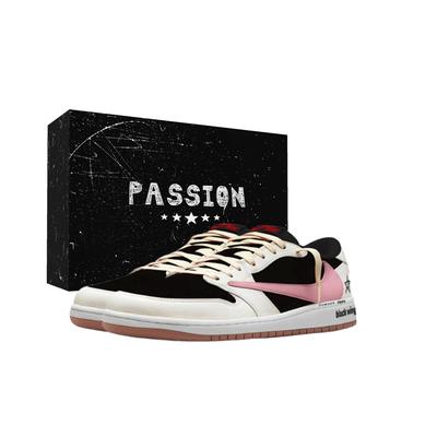 Travis Scott x Air Jordan 1 Peach Pink Hook, Krabice Nízké Vintage Basketbalové Boty Unisex Zlatá Černá DZ4137-700(Tým1868- )