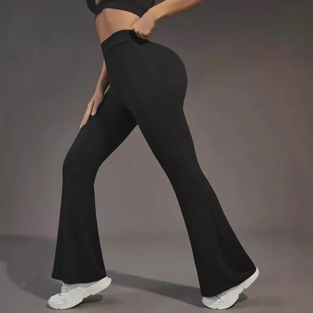 Women's Black Shark High-Waist Elastic Flared Pants
