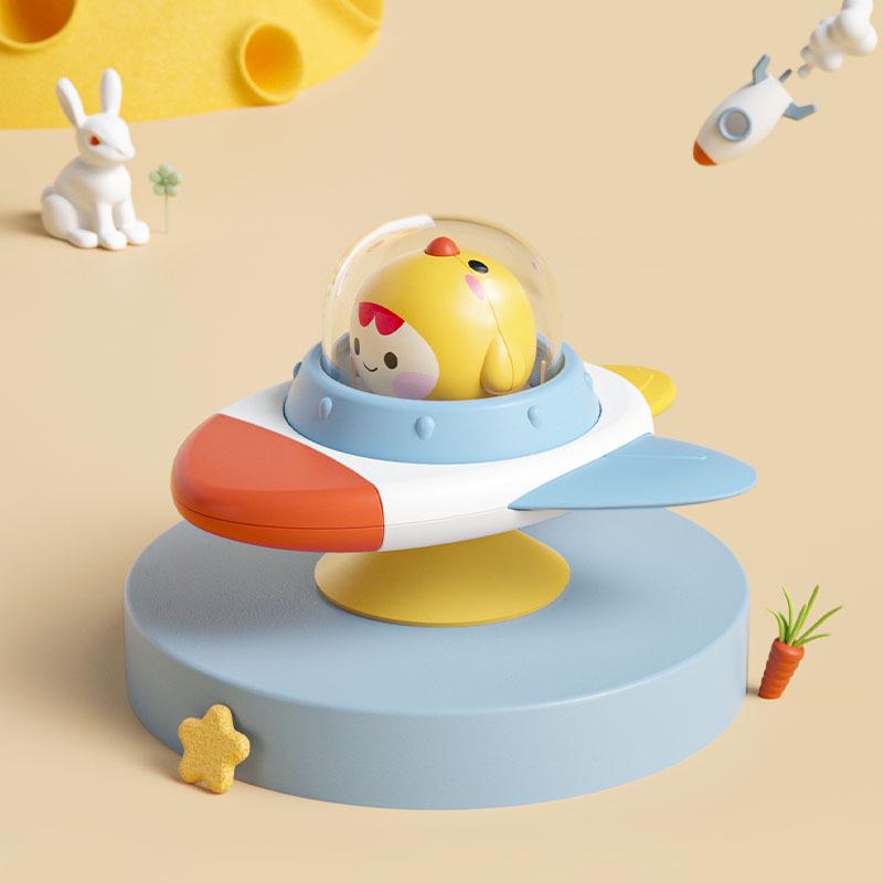 Rocket Spin Top Baby Soothing Toy with 3D Cartoon Design for Dining and Bath