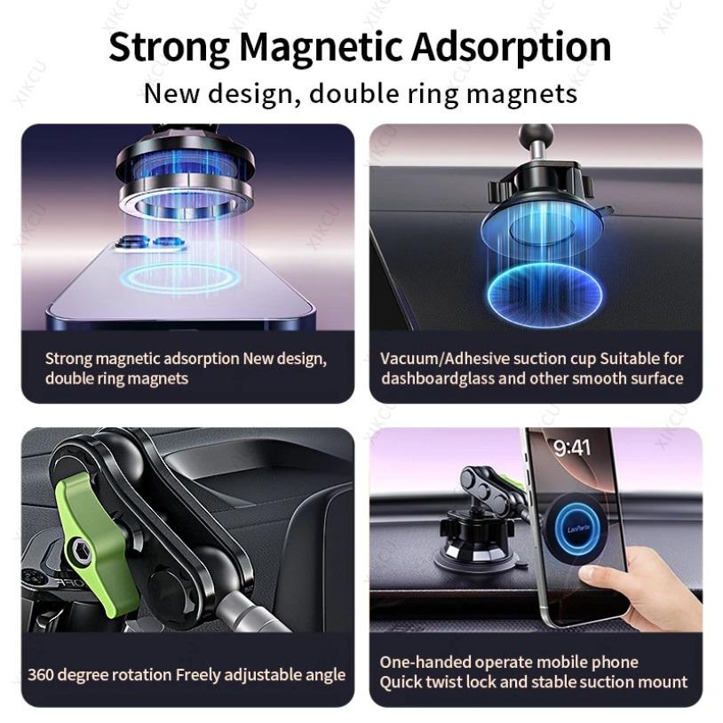 Universal Wheel Adjustment Car Magnetic Phone Holder Vacuum Suction Cup For Magsafe iPhone 17 16 15 14 Pro Max Cellphone Bracket