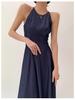 Washed Denim Waist-Defining Big Swing Long Sundress