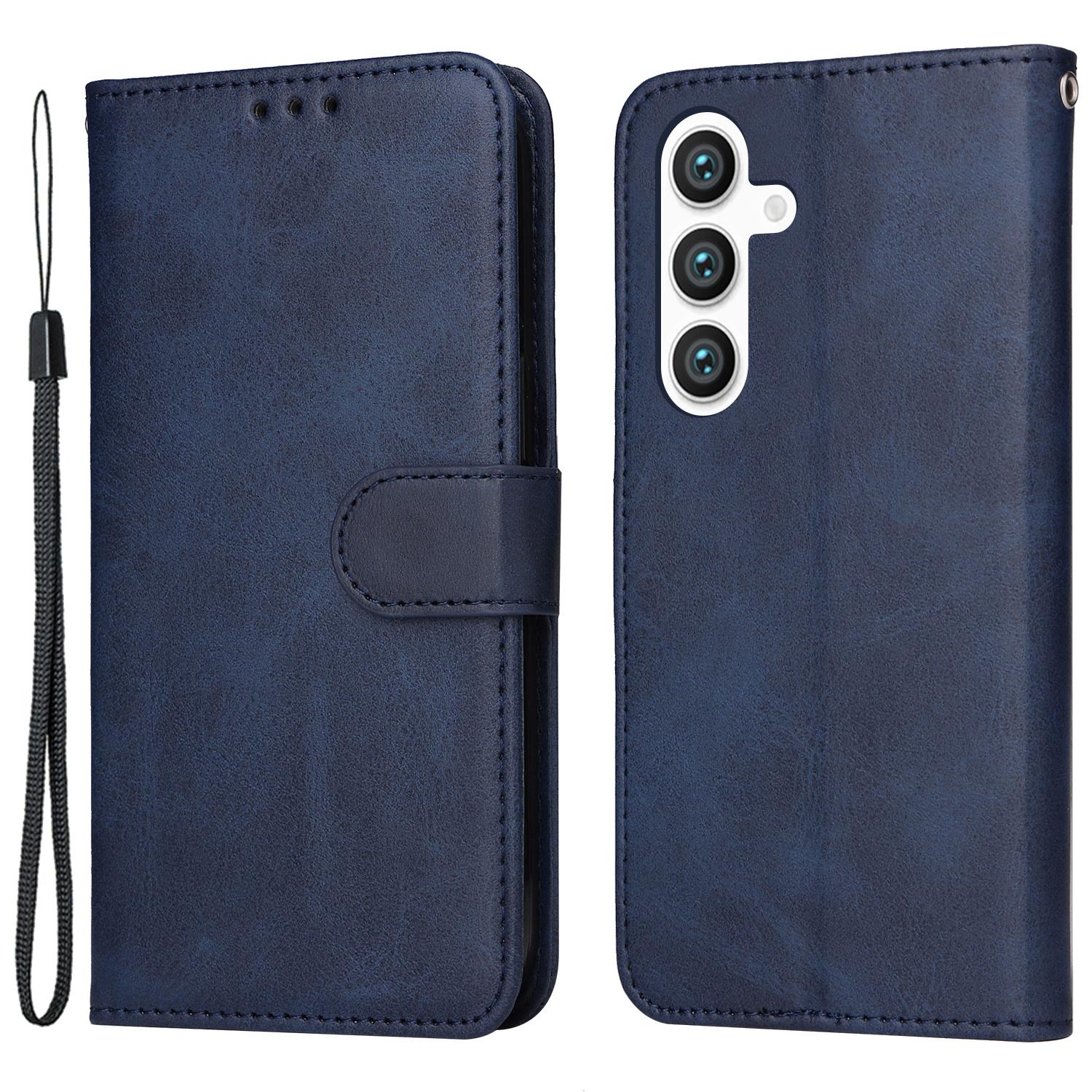

For Samsung Galaxy S24 Case PU Leather Calf Texture Stand Folio Phone Cover Blue