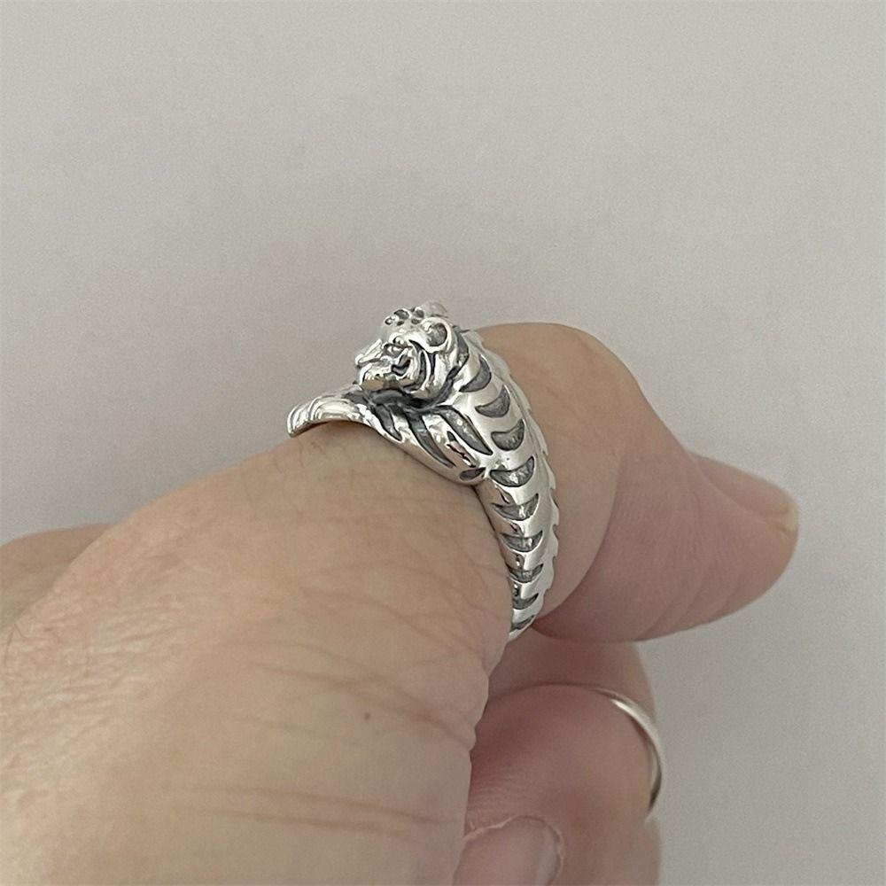 Personality Fierce Tiger Ring Ancient Gold Silver Opening Ring Animal Style Ring  Party Gifts