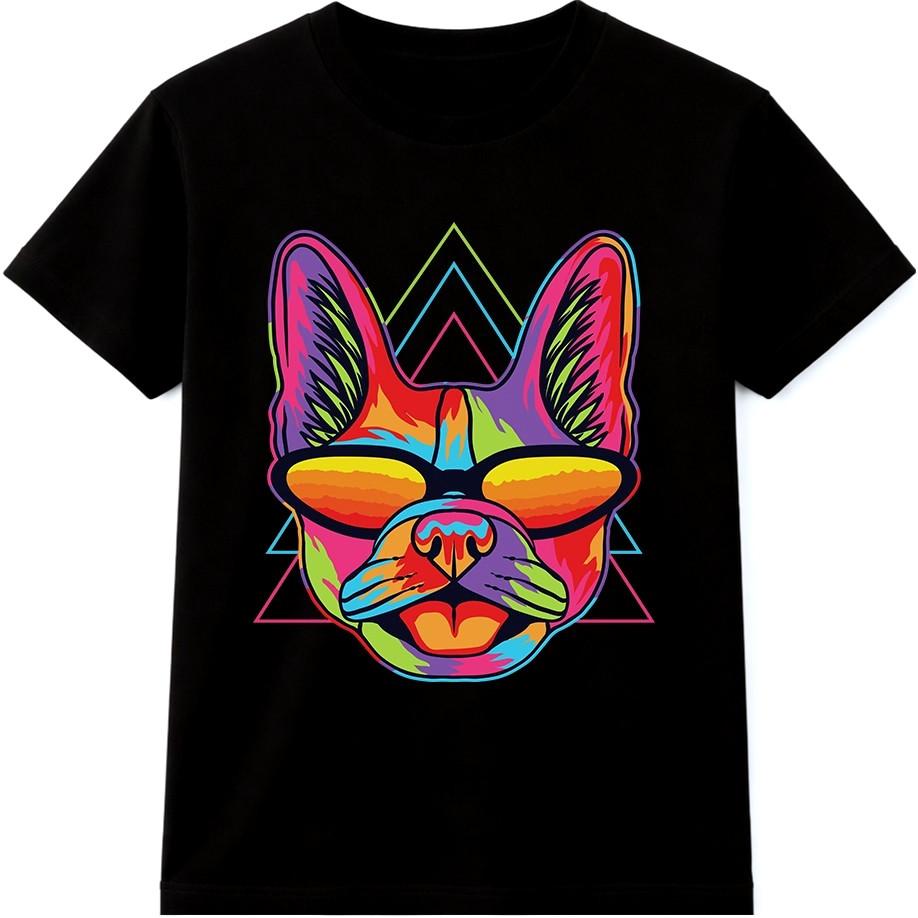 Dog T Shirt Pop Art Sunglasses Graphic Tee Cool Dog Neon Artwork Design Top