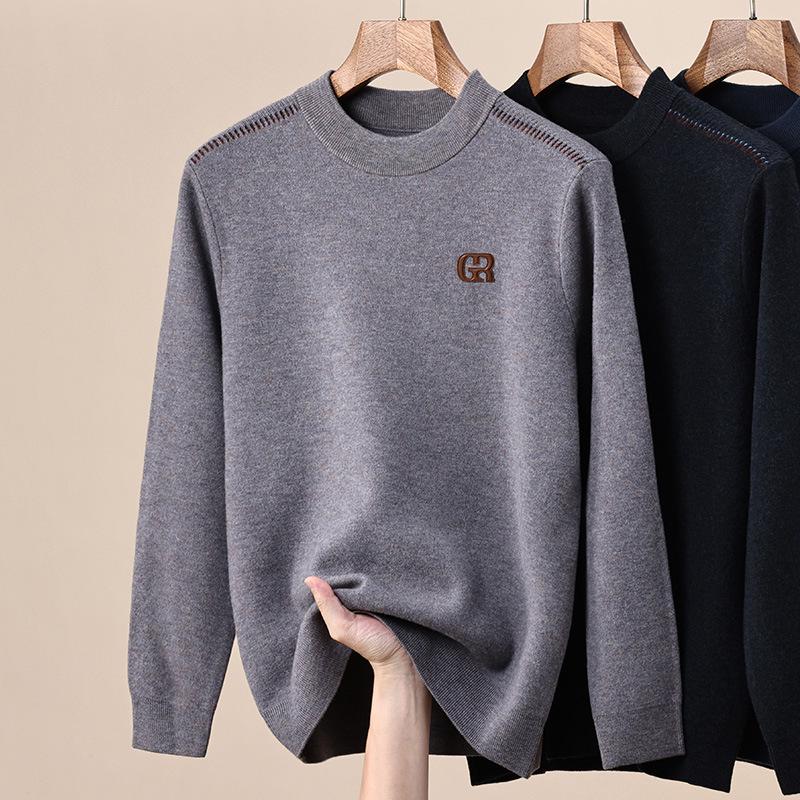 Men's 100% Wool Sweater - 2025 Autumn/Winter New Style Round Neck High-End Knitwear
