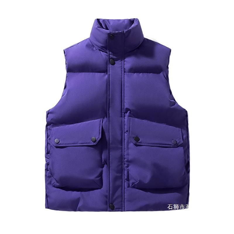 Solid Color Stand-up Collar Cotton-padded Vest Jacket Men's Winter Thickened Tooling Youth Casual Cotton-padded Jacket Trendy Brand Loose