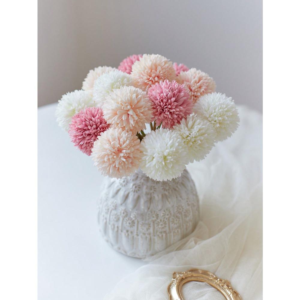 Artificial Chrysanthemum Ball Flowers Dandelion Hydrangea Arrangement Bouquet Present For Friends Bridal Wedding Bouquet Decor For Home Office