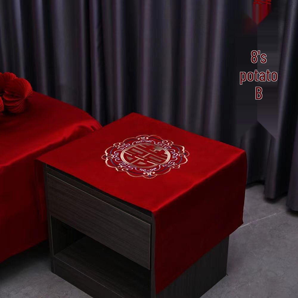 ZMHH401 Red Embroidered Bed Sheet for Wedding Dowry - Single Piece for Bridal Bedroom Decoration 220cm x 250cm