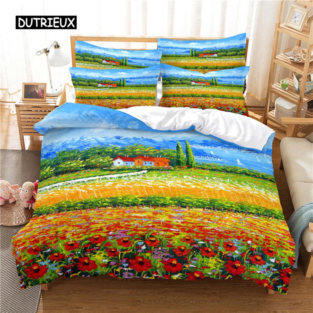 

Комплект постельного белья с пейзажной живописью, пододеяльник, 3d постельное белье, цифровая печать, постельное белье, королевский размер, комплект постельного белья, модный дизайн EU single(135x200cm)