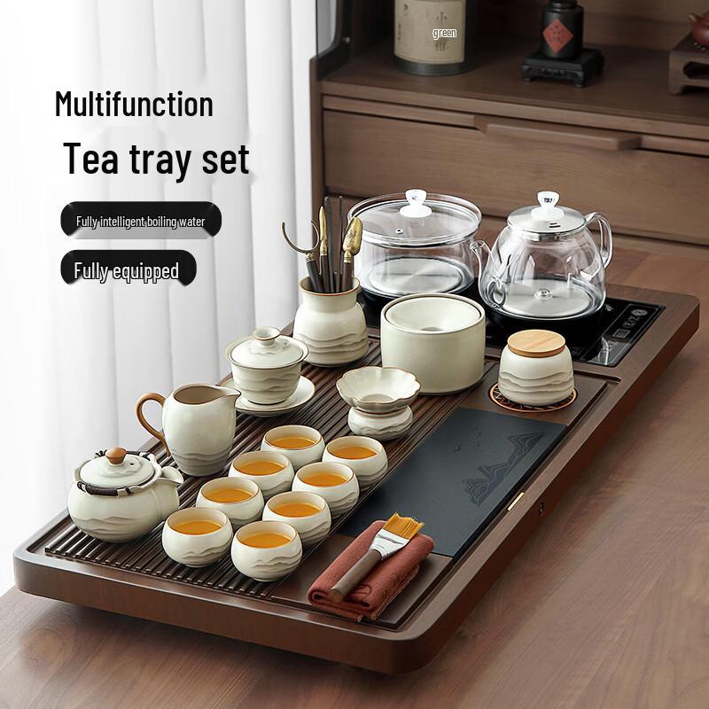 Automatic Ceramic Kung Fu Tea Set with Integrated Tea Tray