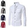 Men Shirt Color Block Striped Autumn Winter Temperament Turndown Collar Top for Office