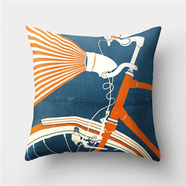 Bicycle Print Polyester Pillow Cover Cartoon Art Abstract Bike Cushion Cover Car Home Sofa Square Decorative Pillowcase 45X45CM