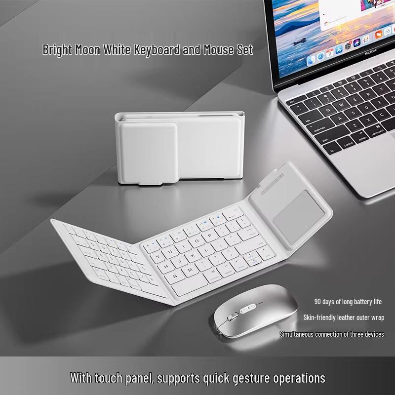 Portable Foldable Bluetooth Keyboard & Touchpad Set for Laptops, iPads, Tablets, Phones with Wireless Mouse