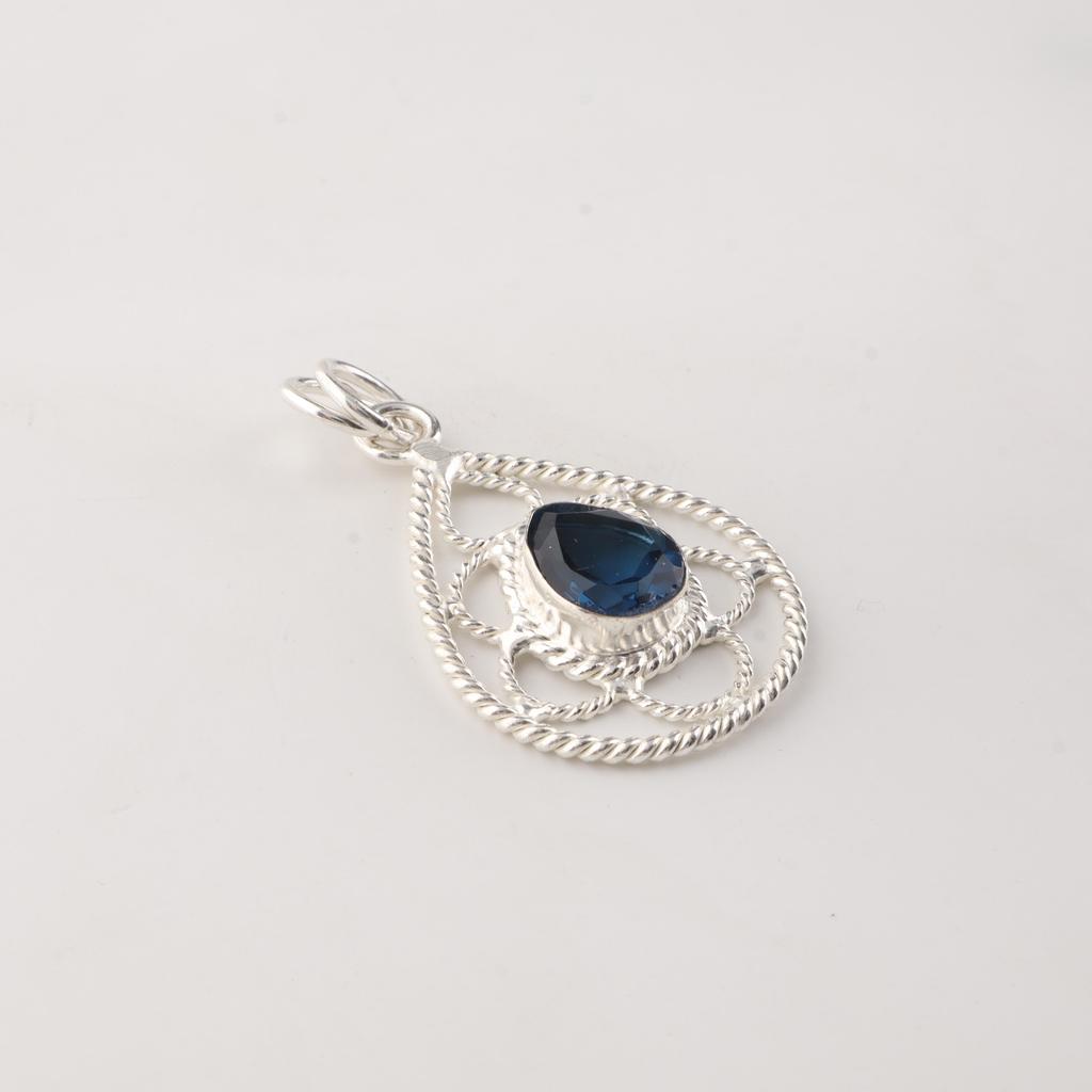 London Blue Topaz Gemstone 925 Sterling Silver Handmade Jewelry Pendant 1.40" For Wife PP-70-17