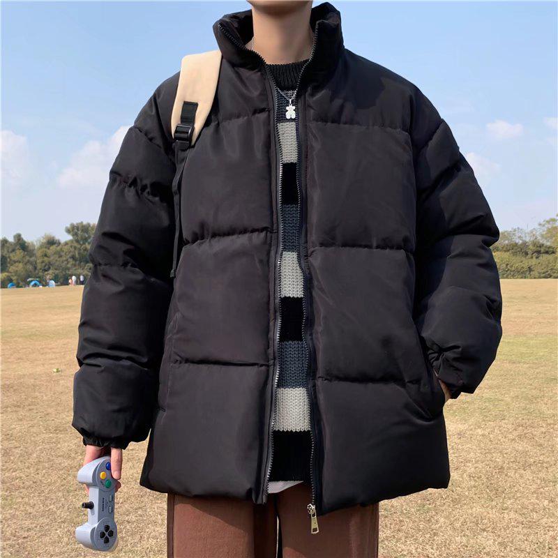 Men's Hong Kong Style Hooded Cotton Padded Winter Jacket - Short, Thick, Warm, and Trendy Loose-Fit Coat in Solid Color