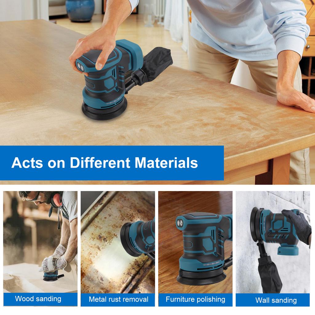 21V Cordless Sander 5-Inch Electric Orbital Sander 19000rpm Max Speed To Adjust with Dust Collection System for Woodworking Sand