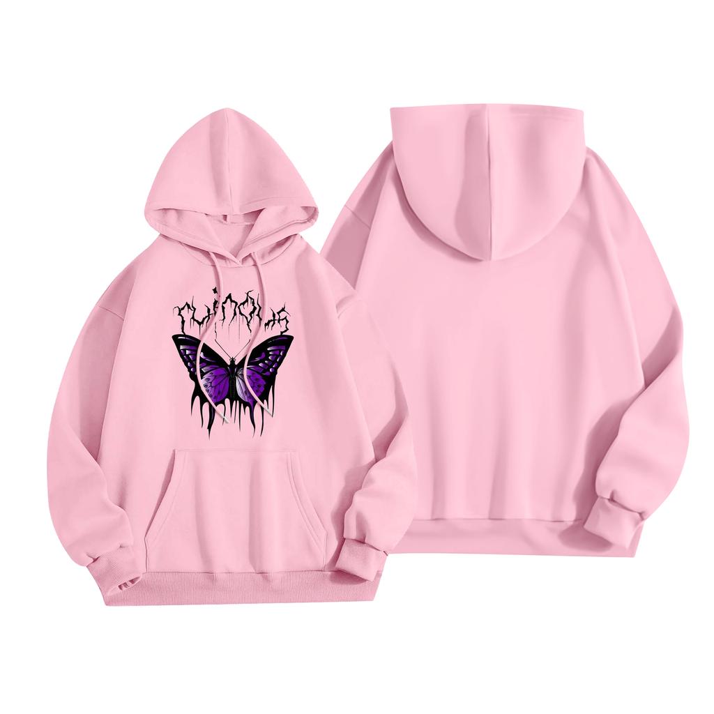 Damenmode Damen Leichter Langarmpullover mit Taschen Preppy Graphic Hoodie