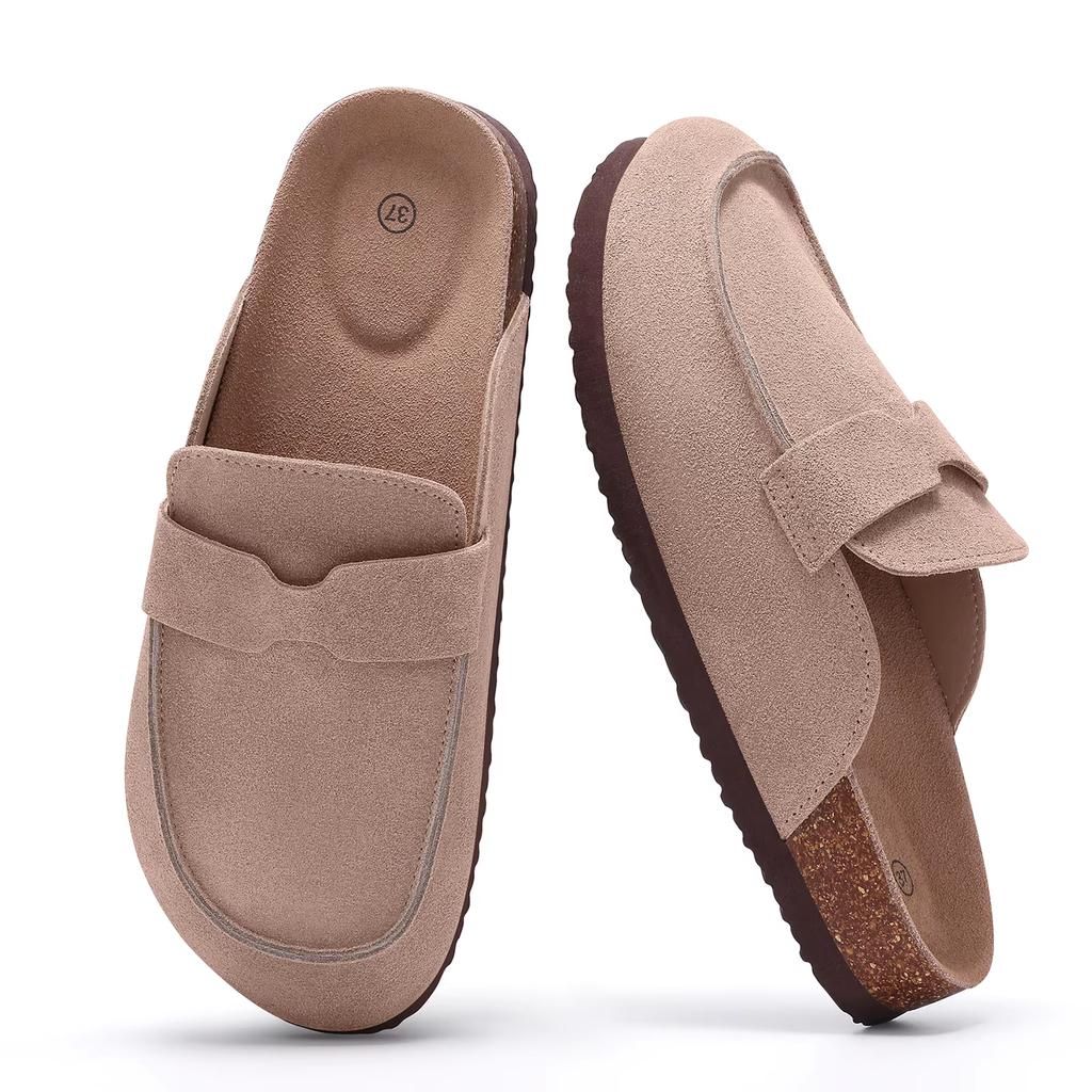 Fashion Crestar Women's Cork Clogs Slippers Summer Outdoor Non-sllip Beach Shoes Fashion Men Suede Flat Mules Slippers With Arch Support
