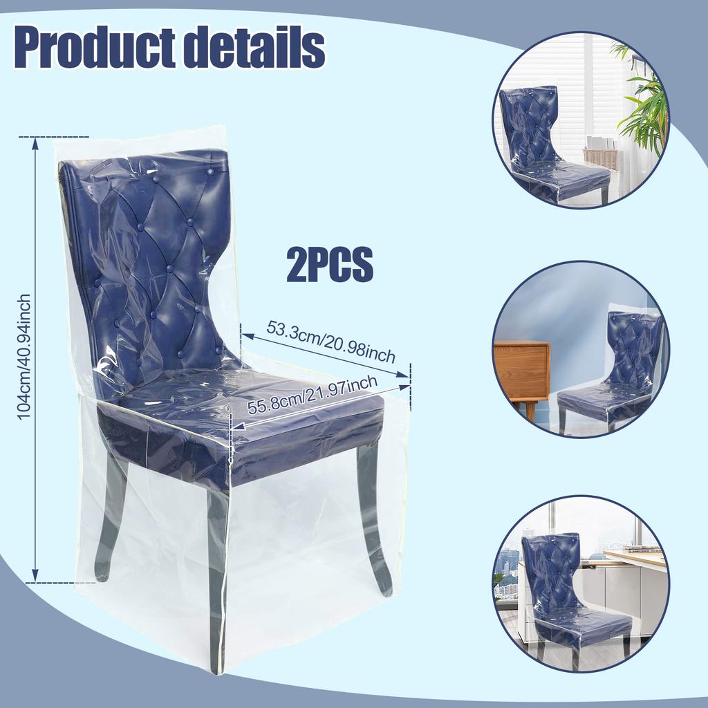 2Pcs Plastic Dining Chair Covers Clear Waterproof Chair Seat Cover Dustproof Slipcover PVC Seat Chair Protector for Home Kitchen