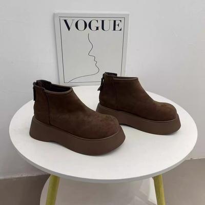 Soft Leather Version~ Big Head Thick-soled Muffin Martin Boots Women's 2025 New Autumn and Winter Velvet Chimney Chelsea Short Boots Tide