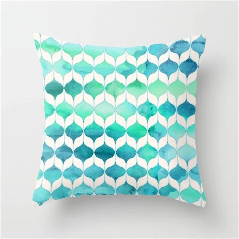 New 45X45Cm Blue Green Geometric Cushion Cover For Sofa Home Decor Polyester Cotton Throw Pillow Case Marble Texture Pillowcase