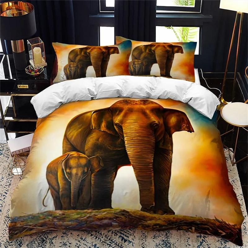 Premium African Wildlife 3D Elephant Duvet Cover African Tropical Grassland Scene Theme Bedding Bedroom Decoration For Women Men Kids